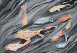 Fische im Strom, Acryl, 70x100cm